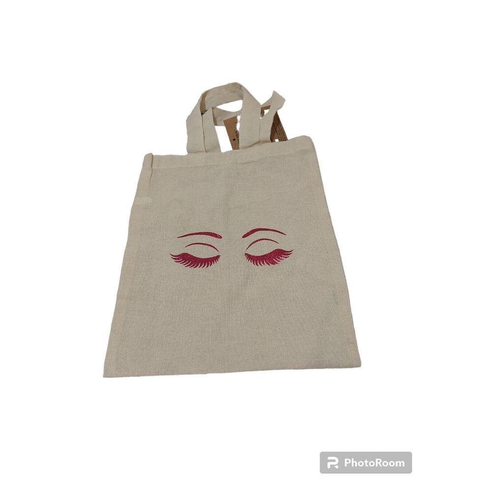 Cotton Tote‎ Bag 9.8" X 11.4" Pink Glitter Eye Lashes